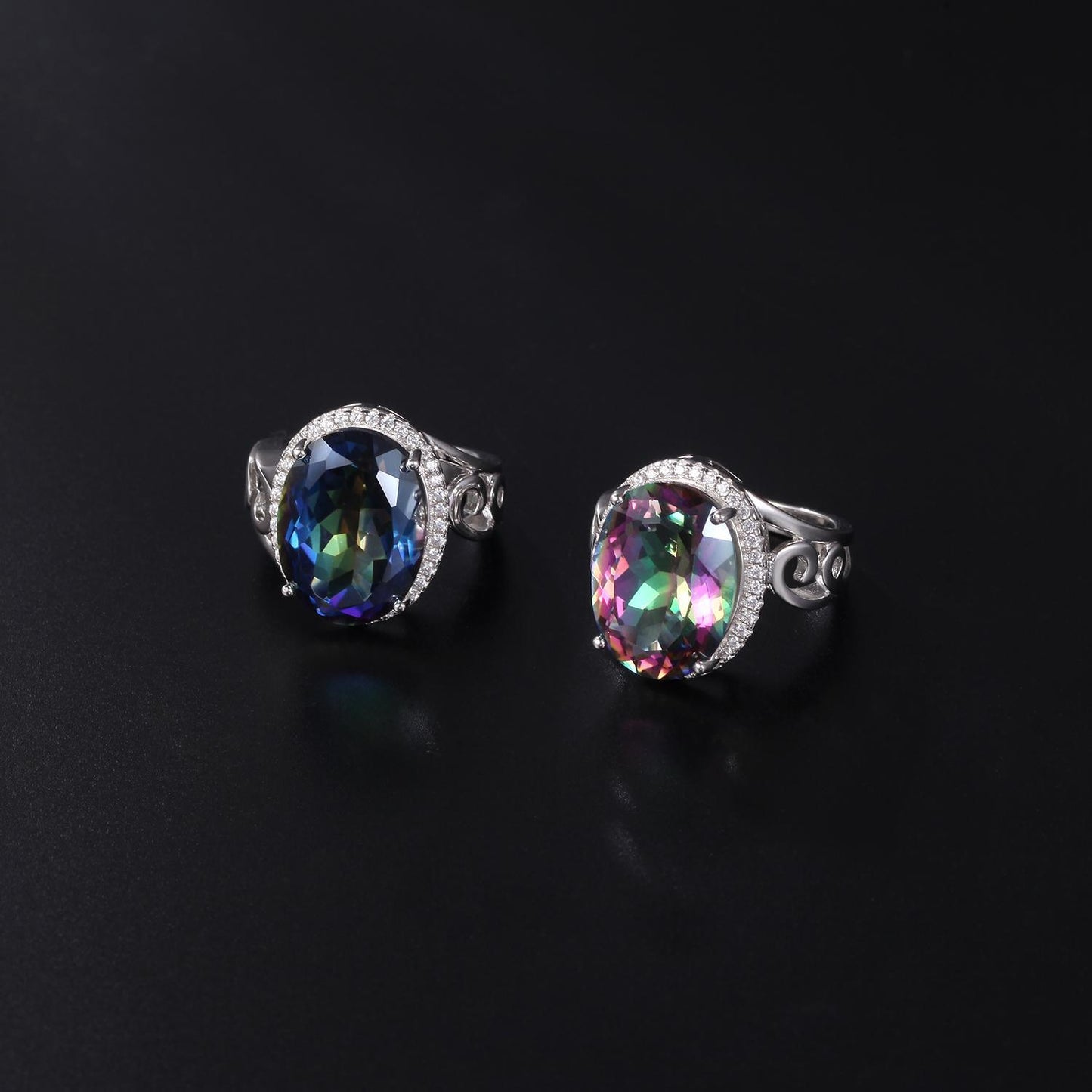 Luxurious Design Gemstone Ring Fashion s925Silver Inlaid Colorful Gemstone Crystal Ring