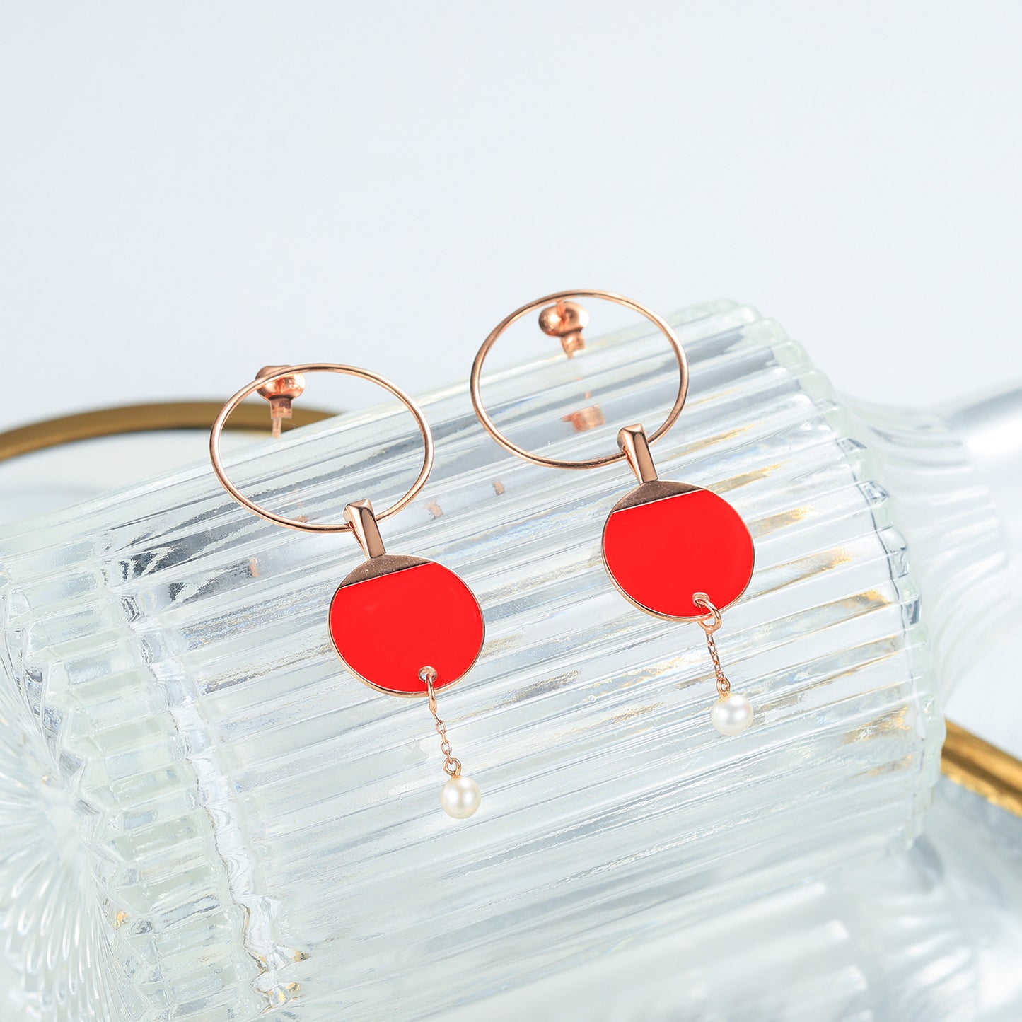 Freshwater Pearl Round Earrings Face-Slimming Drop Earrings925Silver Red Fashionable Elegant Trendy Women's Summer Earrings