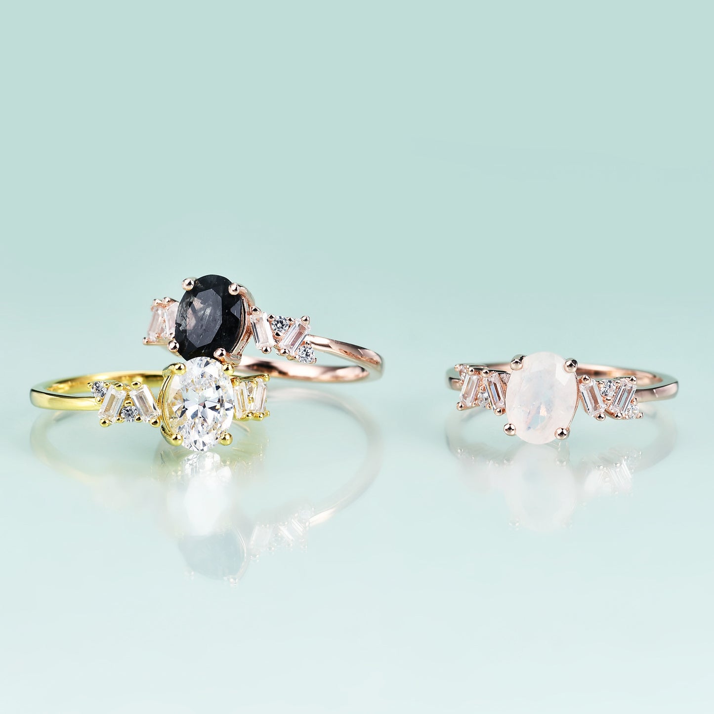 Affordable luxury fashion S925Sterling Silver Inlaid Natural Moonstone Ring Elegant Classic Gemstone Rose Gold Ring