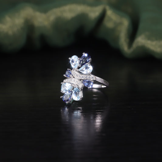 Luxurious Design Colorful Gemstone Ring s925Sterling Silver Inlaid Natural Topaz Ring Fine Craftsmanship Quality Export Ring