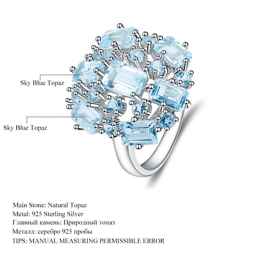 Luxurious Cluster Set Natural Topaz Ring Fashion Temperament s925Silver Inlaid Gemstone Natural Color Gemstone Ring
