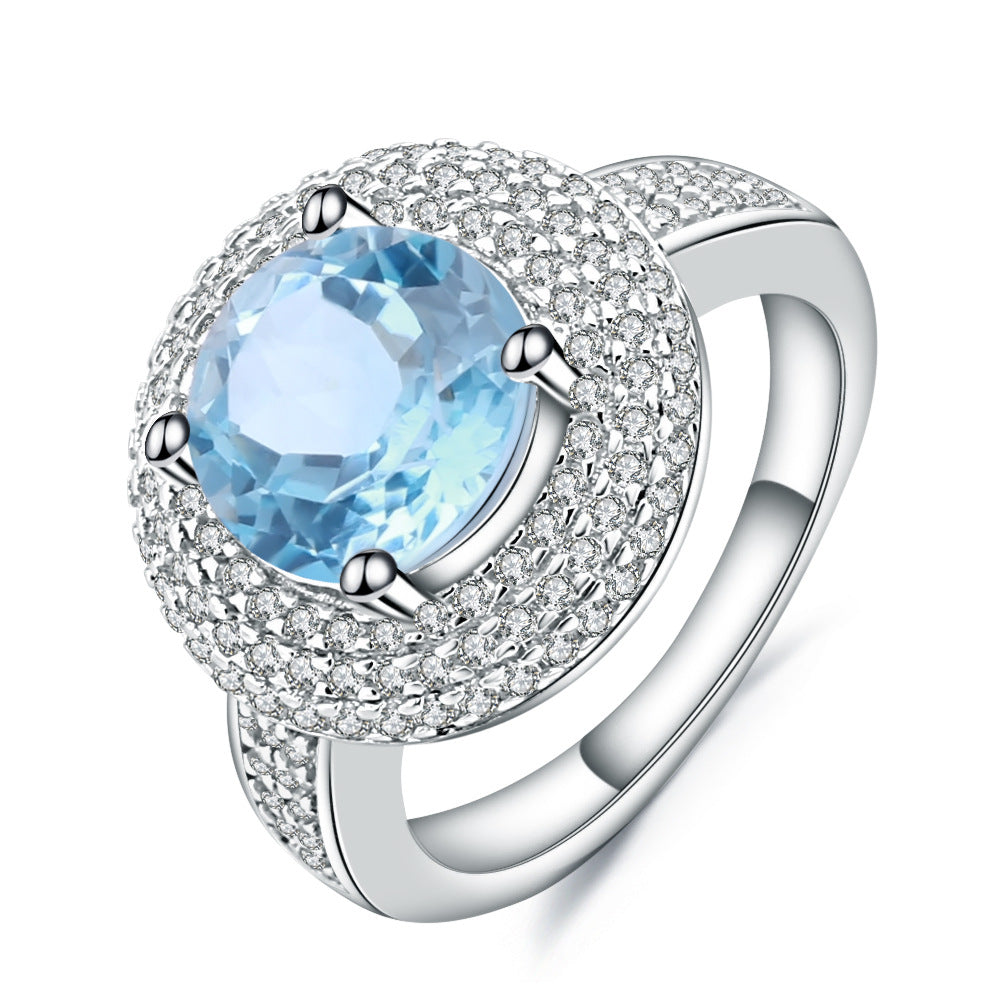 s925Silver Inlaid Natural Topaz Ring Fashionable Light Luxury High-End Cluster Inlaid Diamond Natural Gemstone Ring