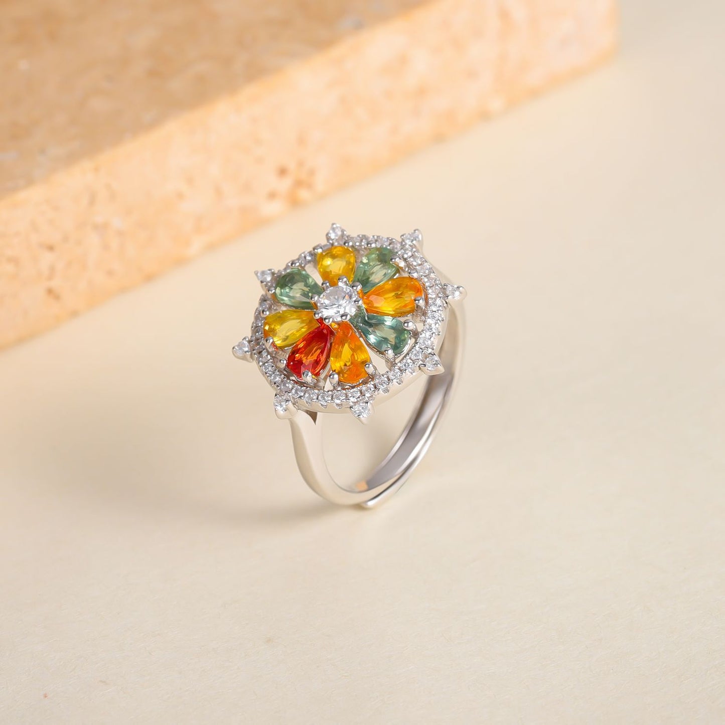 Autumn and Winter New925Sterling Silver Ring Necklace Earrings ins Natural Colorful Sapphire Jewelry Set
