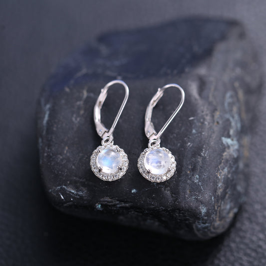 Minimalist Style Natural Cream Blue Moonstone Earrings New Model s925Sterling Silver Inlaid Colorful Gemstone Earrings High-end Feel