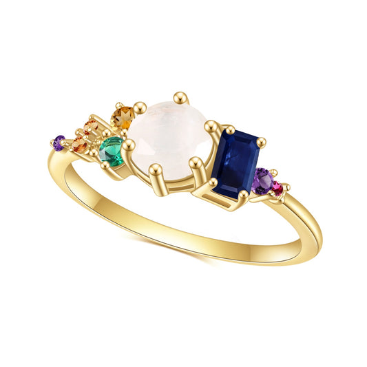 Jewelry S925Sterling Silver Inlaid Natural Moonstone Ring Fashionable and Luxurious Plated14k Gold ring