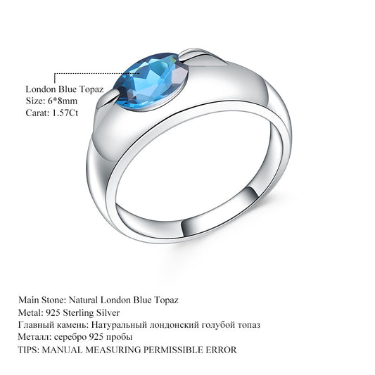 Natural Topaz Ring In Stock Wholesale Fashion Simple Style s925Sterling Silver Inlaid Natural Sapphire Ring