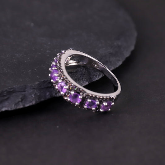 Trendy Natural Topaz Ring s925Sterling Silver Inlaid Crystal Ring Jewelry