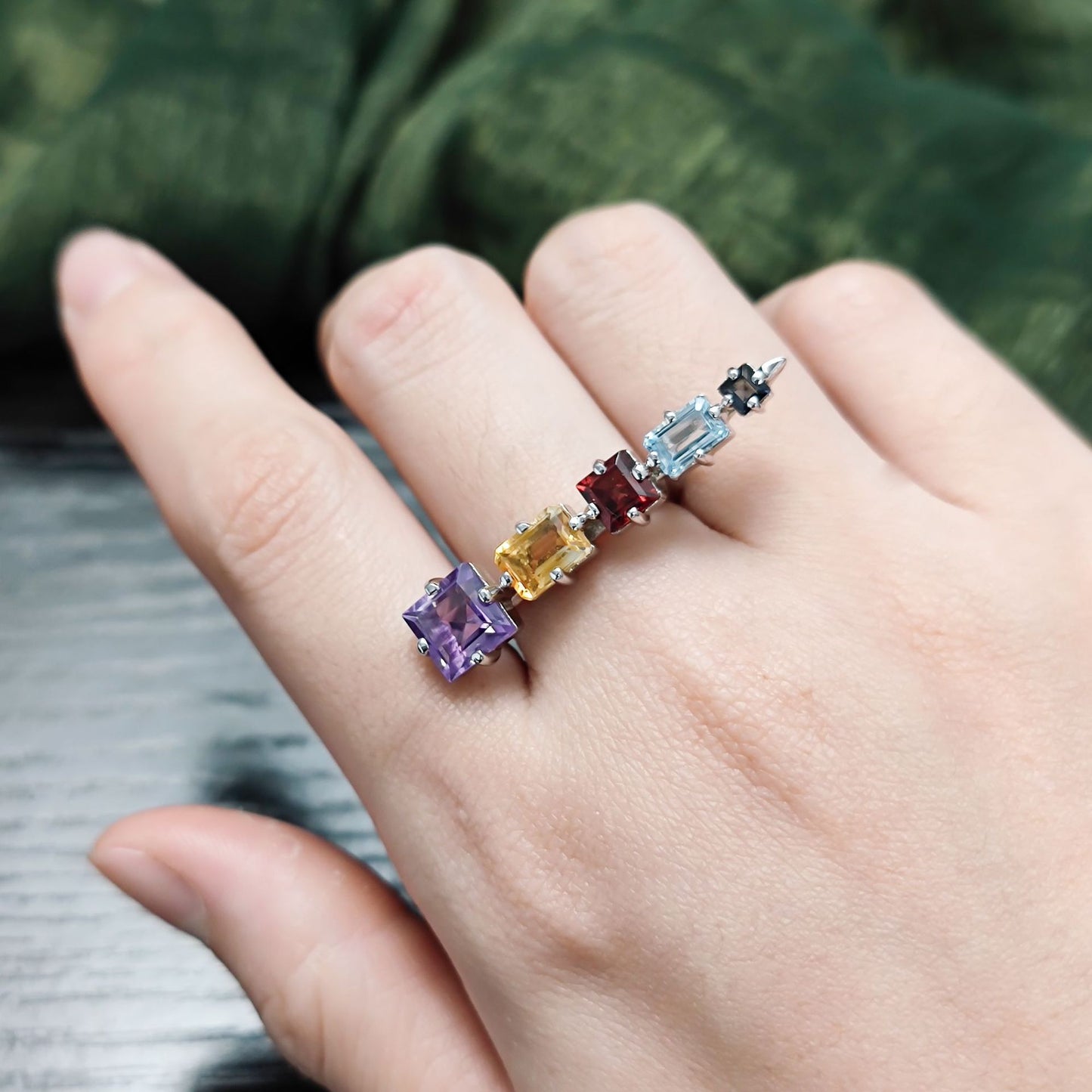 Unique Personality Natural Topaz Ring New Style s925Sterling Silver Inlaid Colorful Gemstone Crystal Ring for Women