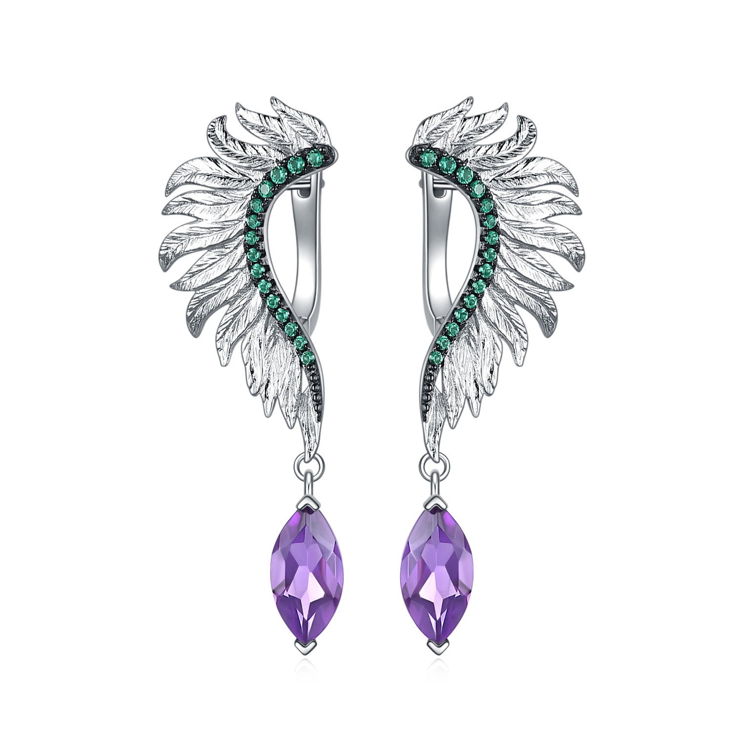 Designer Natural Gemstone Accessories Angel Wings Three-Piece Set925Silver Inlaid Unique Jewelry Set