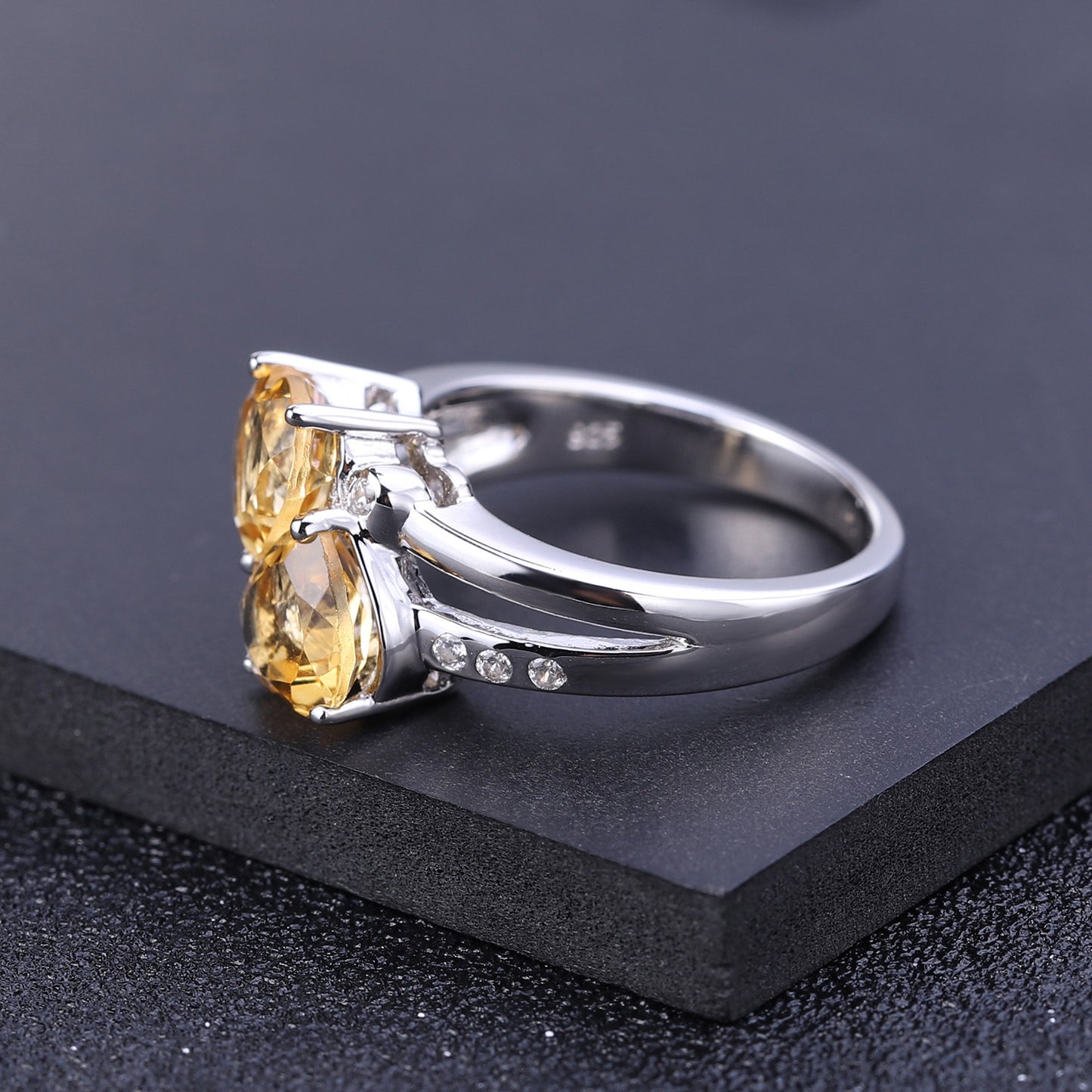925Silver Heart-shaped Gemstone Ring Natural Amethyst Citrine Garnet Ring Supply