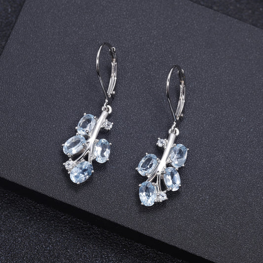 Natural Colored Gems Topaz Stud Earrings Fashion s925Sterling Silver Inlaid Sapphire Crystal Earrings Earrings New