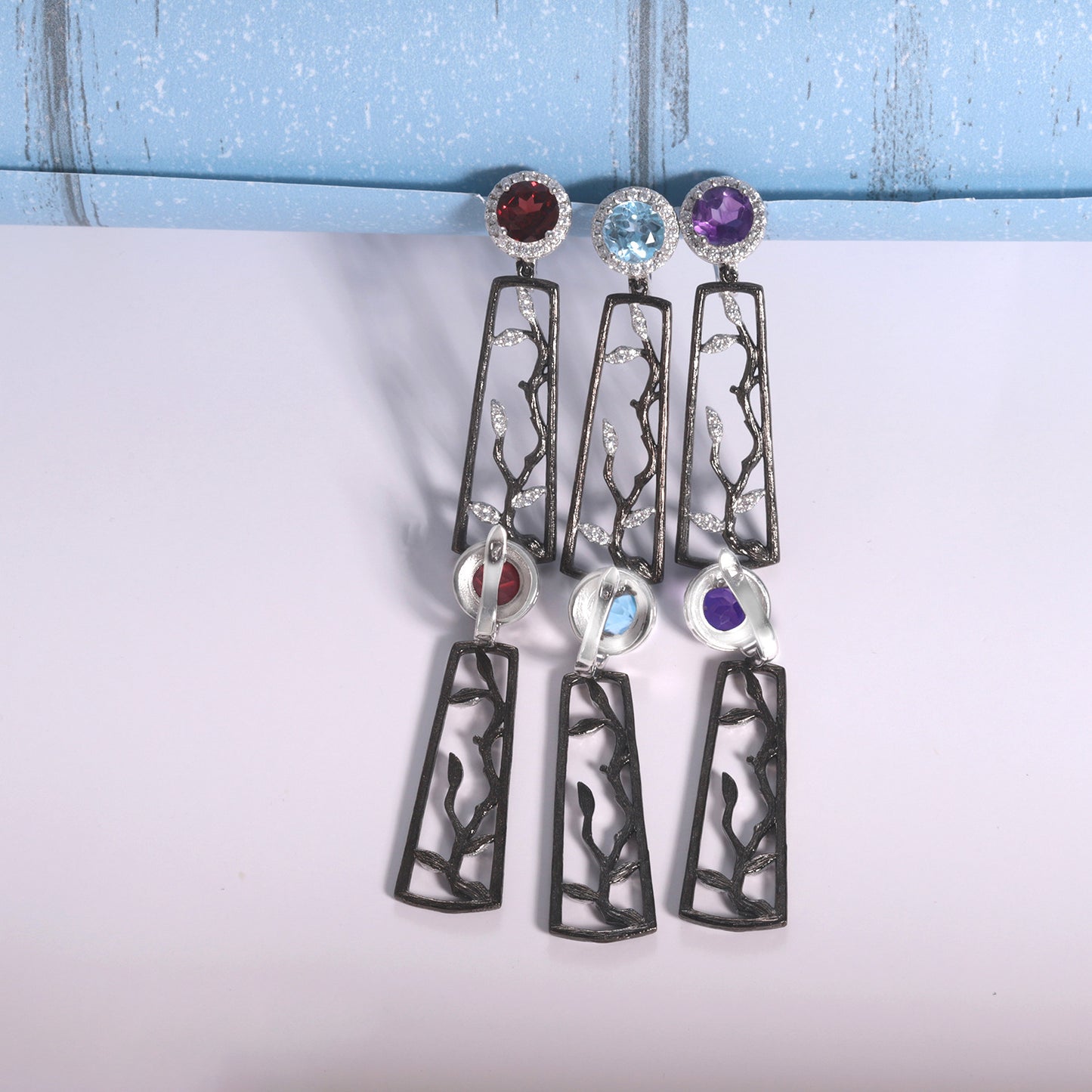 Designer Natural Amethyst Earrings Winter Plum Blossoms s925Sterling Silver Colorful Gemstone Earrings