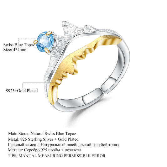 Designer Gemstone Adjustable Open Ring Natural Style Design s925Silver Natural Topaz Ring