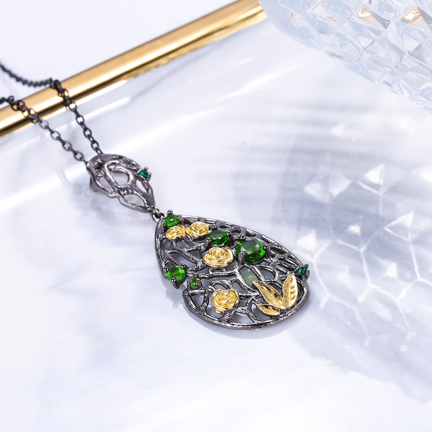 Rose Appointment Pendant925Sterling Silver Natural Gemstone Necklace for Women Vintage High-end Jewelry Wholesale New Style