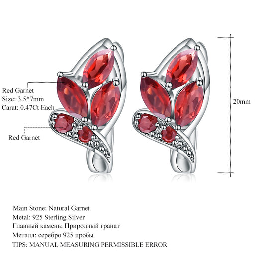 New Luxury Natural Garnet Stud Earrings Jewelry Advanced Design s925Silver Inlaid Gemstone Stud Earrings
