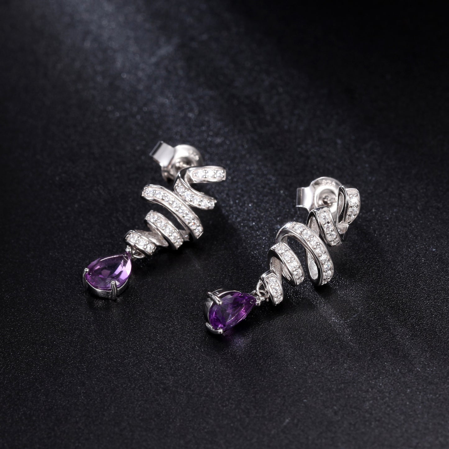 New Design Natural Amethyst Gemstone Earrings French Romantic Style s925Silver Inlaid Natural Gemstone Earrings