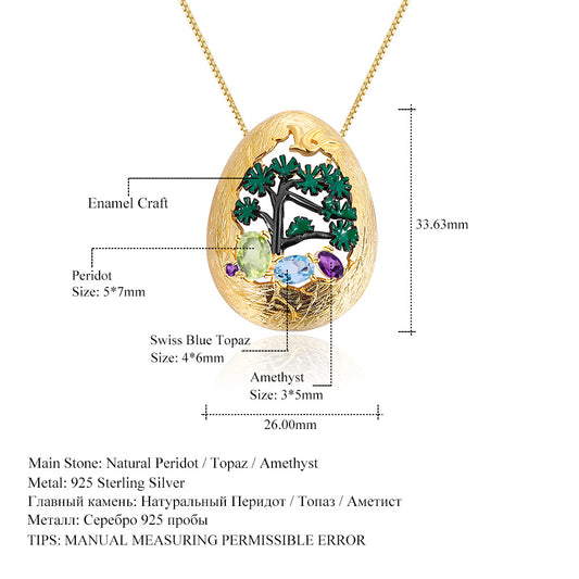 Designer Style High-End Personality Natural Gemstone Pendant with Natural Wind Design s925Silver Natural Gemstone Pendant