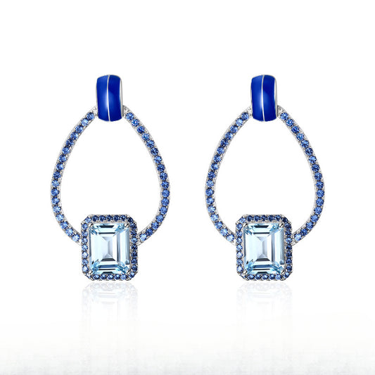 French Romantic Retro Style Designer Earrings s925Silver Inlaid Natural Gemstone Topaz Stud Earrings