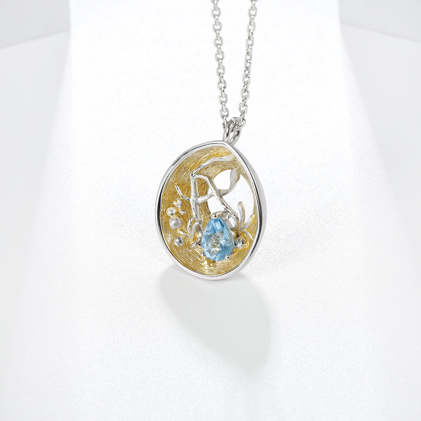 Designer Gemstone Pendant Necklace with Silver Chain Unique Design s925Silver Inlaid Natural Topaz Necklace Pendant