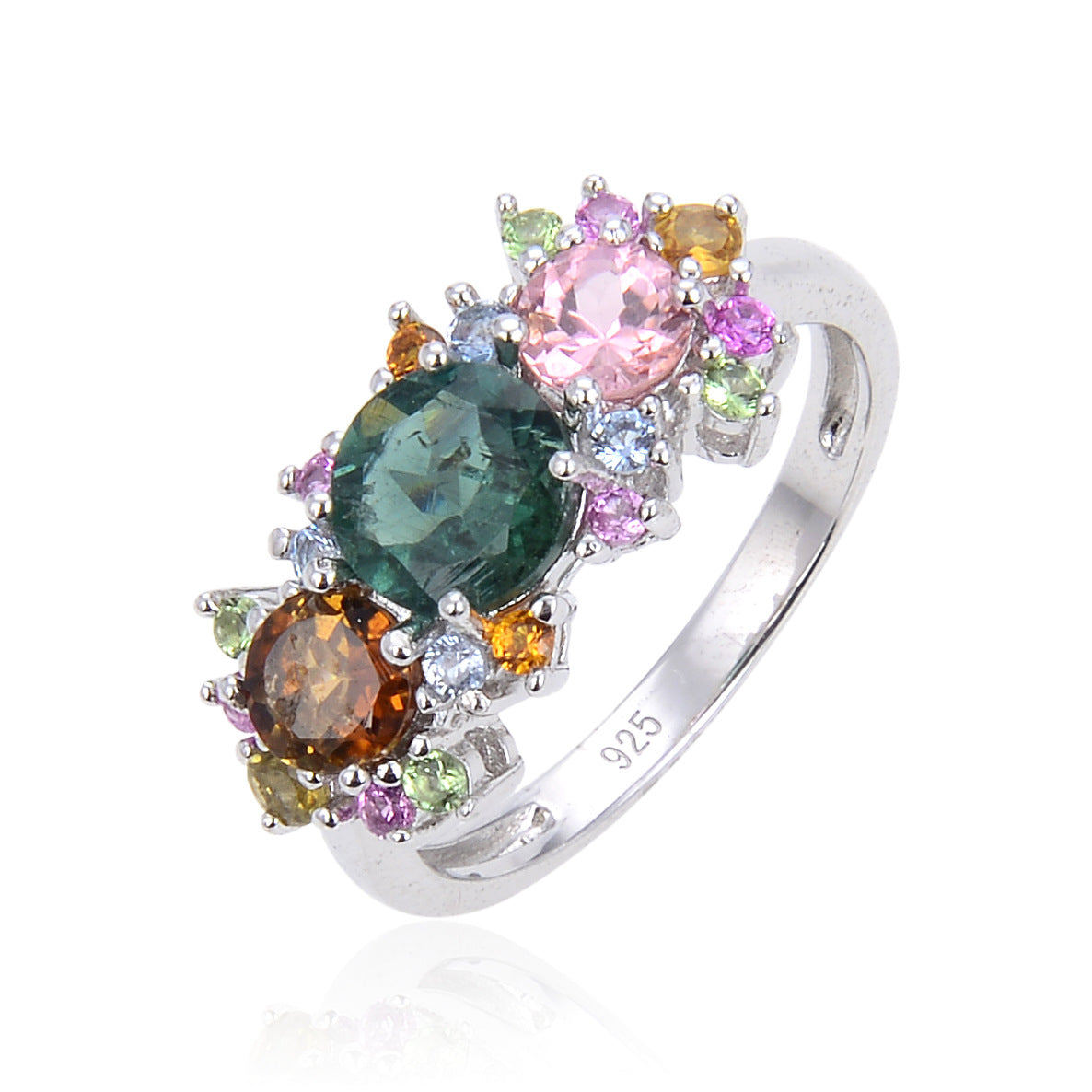 Factory Direct Supply Colorful Natural Stone Rings for Women Unique Fashion Retro s925Silver Inlaid Gemstone Ring