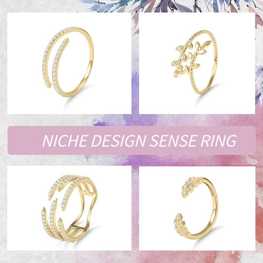 Niche Design Open Ring s925Silver Inlay Moissanite Ring Golden Dawn Series Small Ring