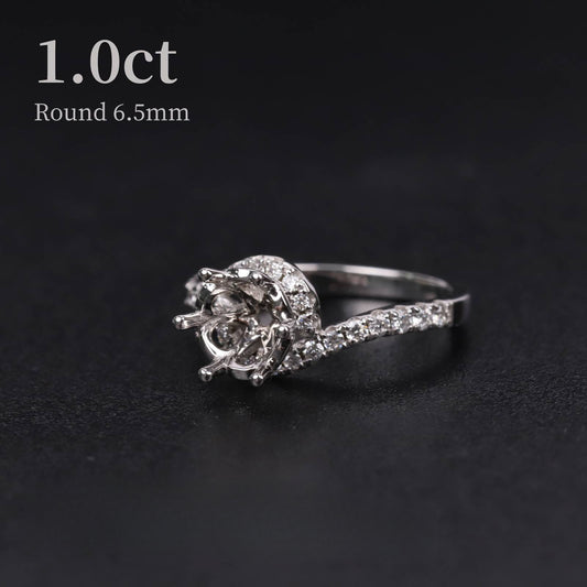 Light Luxury Classic9/10/14/18k Gold Ring Setting for Women Six-Prong Round Twist Arm Wedding Diamond Ring Blank Setting
