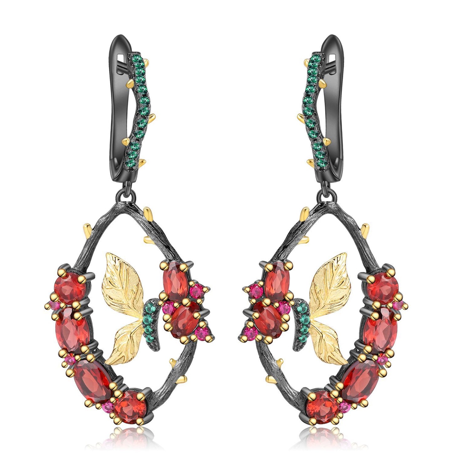 Secret Garden Designer Natural Gemstone Earrings Natural Style Butterfly Design s925Sterling Silver Earrings and Ear Studs