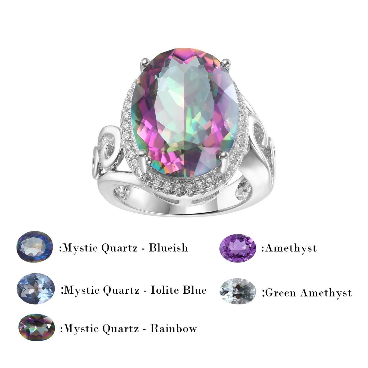 Luxurious Design Gemstone Ring Fashion s925Silver Inlaid Colorful Gemstone Crystal Ring