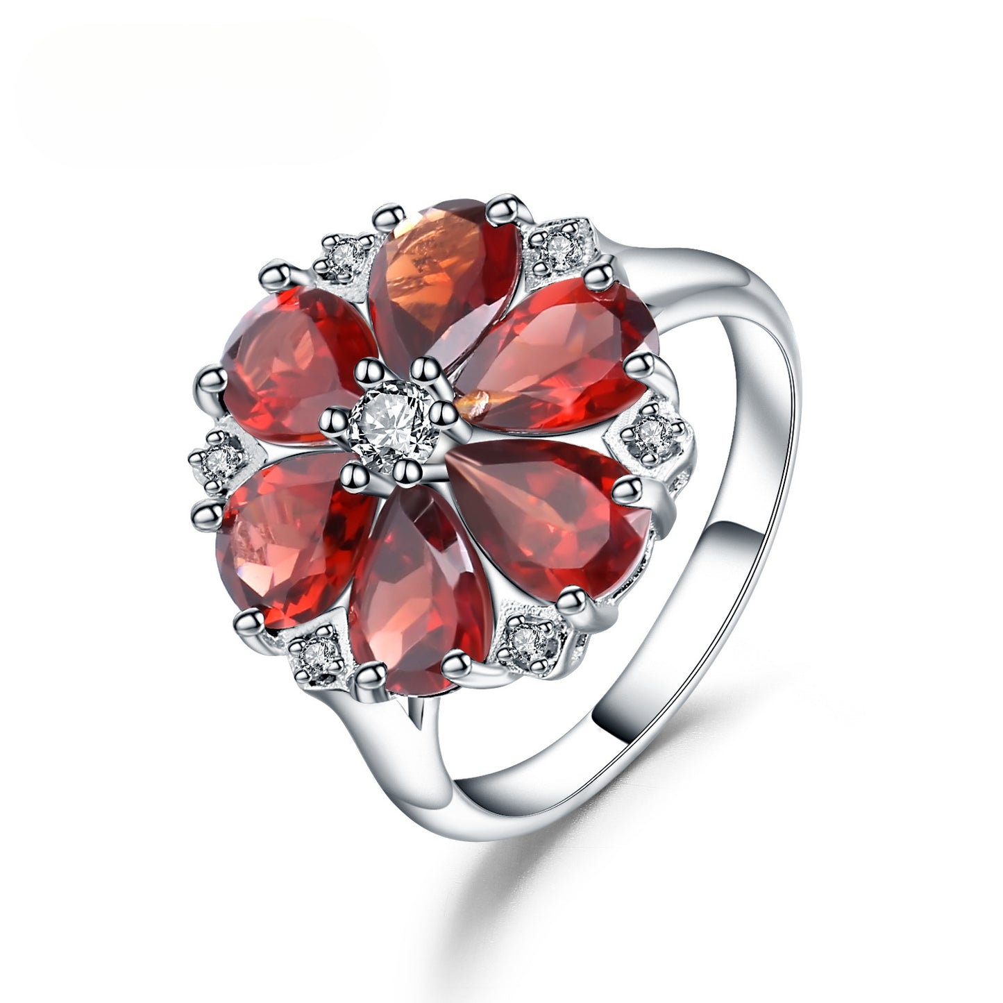 Natural Gemstone Red Garnet Ring Light luxury design sense s925Sterling Silver Inlaid Colorful Gemstone Ring