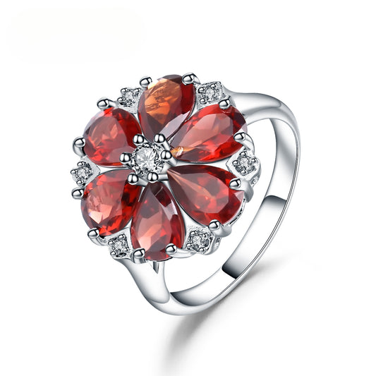 Natural Gemstone Red Garnet Ring Light luxury design sense s925Sterling Silver Inlaid Colorful Gemstone Ring