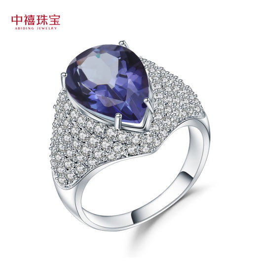 s925Silver Inlaid Colorful Crystal Ring Fashionable Luxurious Unique Design High-end Gemstone Ring