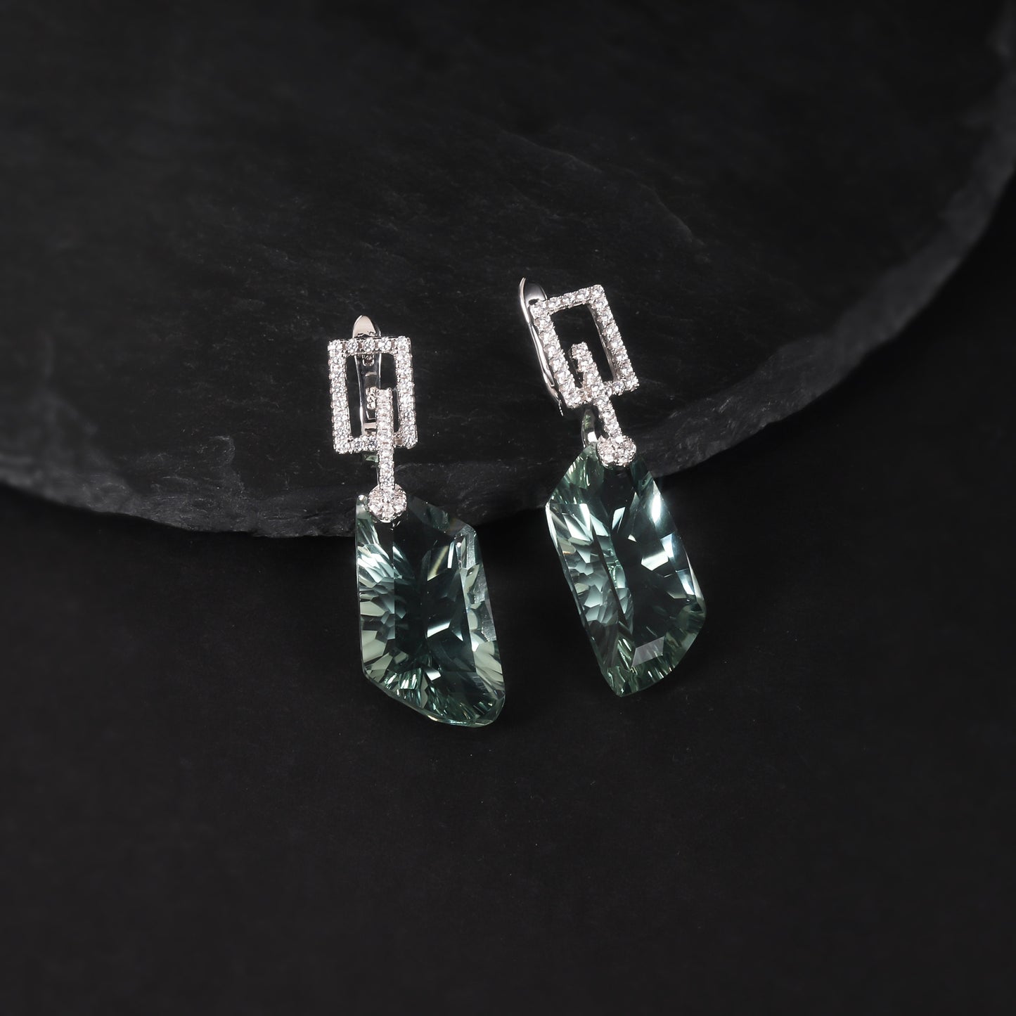s925Silver Green Amethyst Earrings Luxurious High-End Inlaid Irregular Large Gemstone Colorful Earrings Drop Earrings