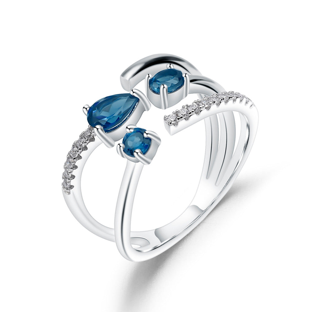 Luxurious and High-End Natural Rose Pomegranate Ring from the Prosperous Series925Silver Inlaid Natural Gemstone Ring