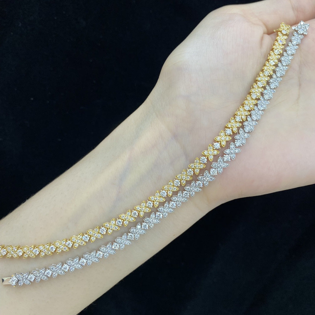 Bright Diamond18k Gold Bracelet with Cultivated Diamond Flower Au750Platinum Bracelet Full of Diamonds with a Sense of Design