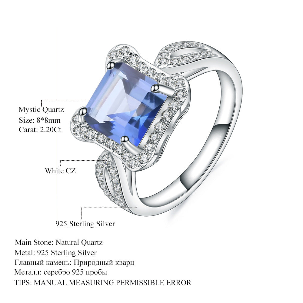 Luxurious Retro Fashion Colorful Crystal Ring with a Unique High-end Feel s925Silver Inlaid Colorful Gemstone Ring