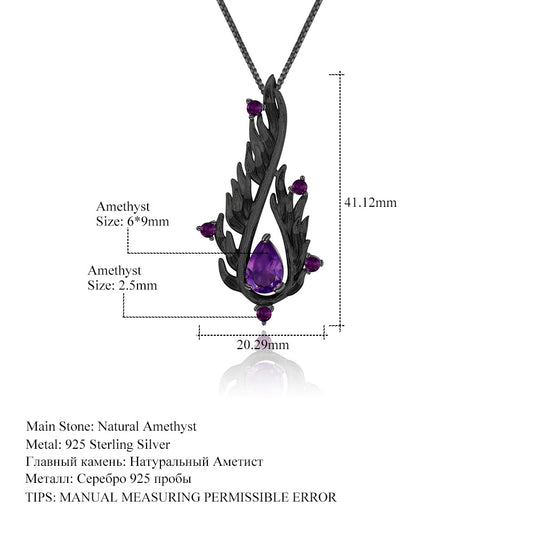 Designer High-End Dark Retro Style Pendant Italian Craftsmanship925Silver Natural Amethyst Necklace Pendant