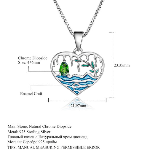 Designer High-End Gemstone Pendant Heart Lake s925Silver Enamel Natural Translucent Stone Necklace Pendant