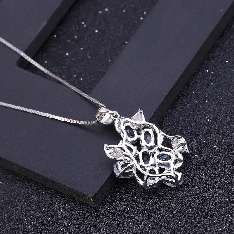 Design Sense Jewelry Topaz Pendant Retro Natural Gemstone Inlay s925Silver Necklace Pendant
