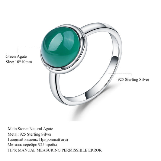 Factory Direct Supply Green Agate Gemstone Ring for Women New Simple Inlaid Natural Gemstone s925Silver ring