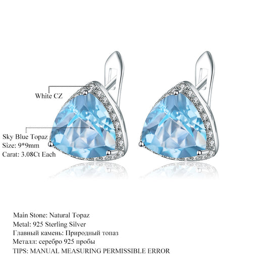Minimalist Style Natural Stone Earrings Personality s925Silver Earrings Triangle Sky Blue Topaz Gemstone Drop Earrings
