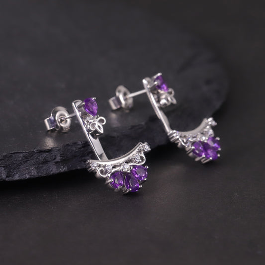 A dual-purpose gemstone earring s925Sterling Silver Inlaid Crystal Topaz Green Chalcedony Earrings Chinese Style Ear Jewelry