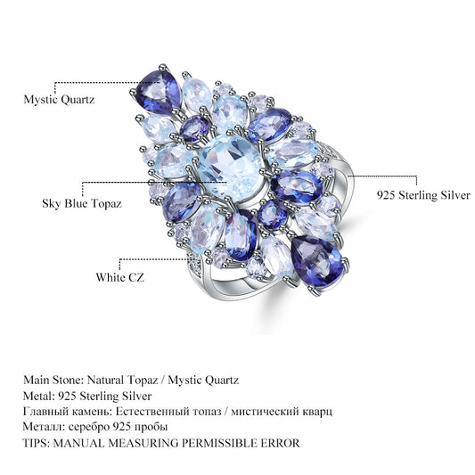 Italian Craft Jewelry Designer Gemstone Ring Luxurious and elegant s925Silver Natural Topaz Ring