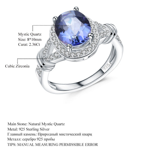 Luxurious High-End Personality Gemstone Ring Fashion Retro s925Silver Inlaid Colorful Crystal Ring