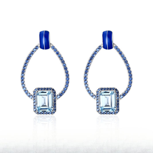 French Romantic Retro Style Designer Earrings s925Silver Inlaid Natural Gemstone Topaz Stud Earrings
