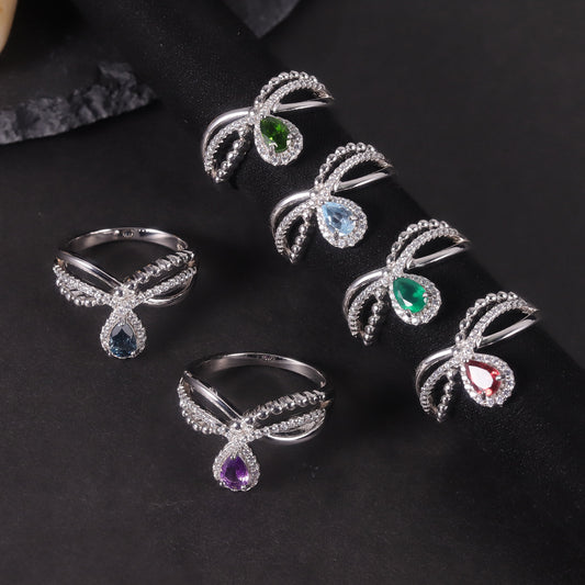 Foreign Trade Crown Natural Topaz Ring s925Sterling Silver Inlaid Garnet Diopside Ring New Style