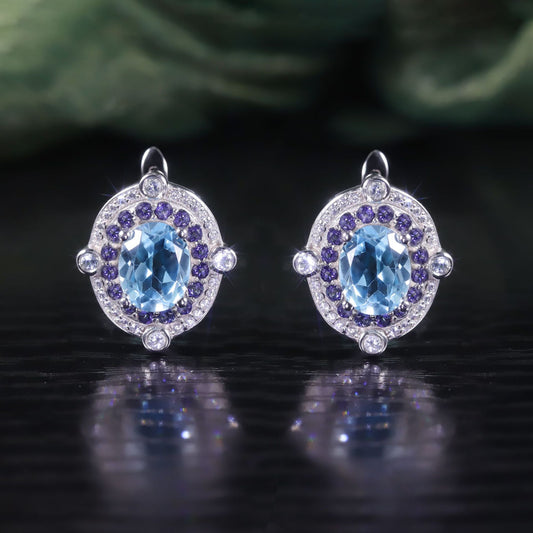 Unique Design Colorful Gemstone Earrings s925Sterling Silver Inlaid Natural Topaz Earrings Export Stud Earrings
