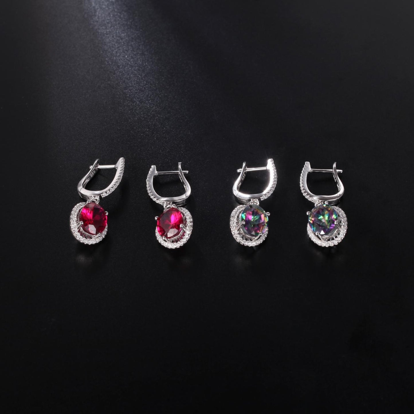 Fashionable Simple Gemstone Earrings Drop Earrings Light Luxury Personality s925Silver Inlaid Colorful Crystal Earrings Studs
