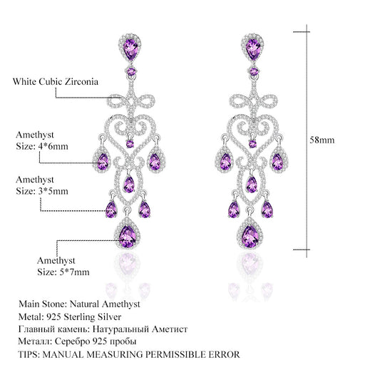 Designer Luxury Gemstone Earrings French Romantic High-end Feel s925Silver Natural Amethyst Earrings Drop Earrings