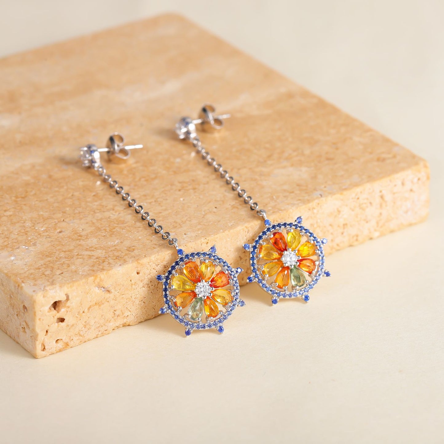 Autumn and Winter New925Sterling Silver Ring Necklace Earrings ins Natural Colorful Sapphire Jewelry Set