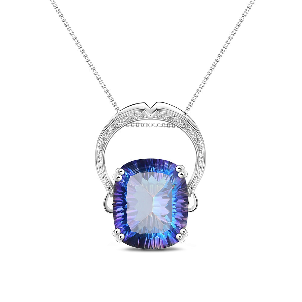 Vintage Design Sense Jewelry Party Matching Necklace Personality925Sterling Silver Inlaid Colorful Crystal Necklace Pendant